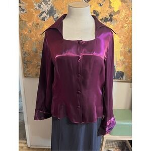 Vintage Anne Charles Purple Shiny Goth Blouse Sread Collar XL